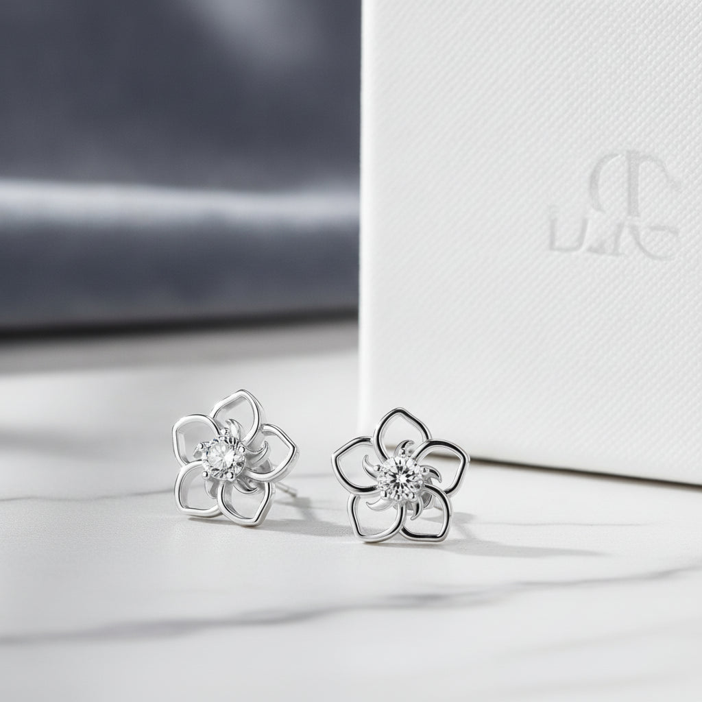 S925 Sterling Silver Moissanite Abstract Flower Stud Earrings