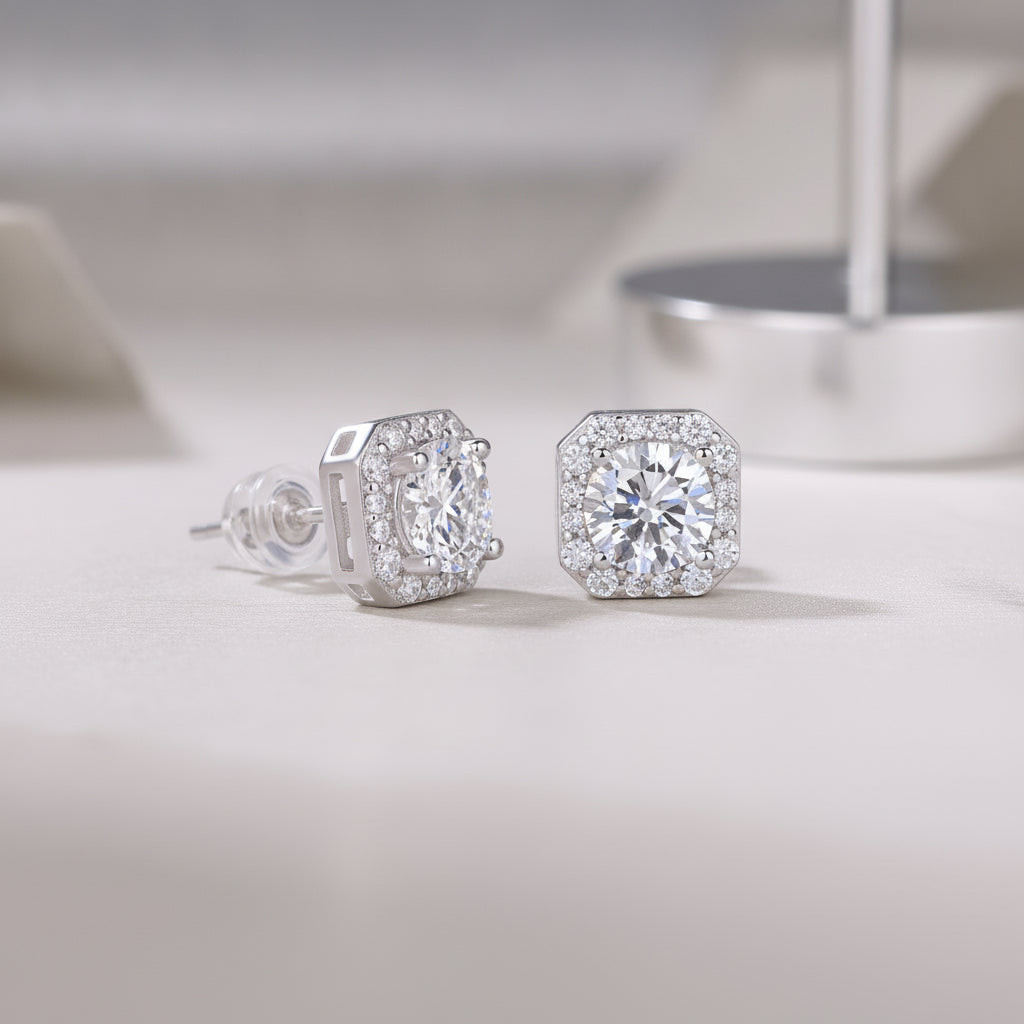 Moissanite Rose Heart S925 Platinum Plated Stud Earrings
