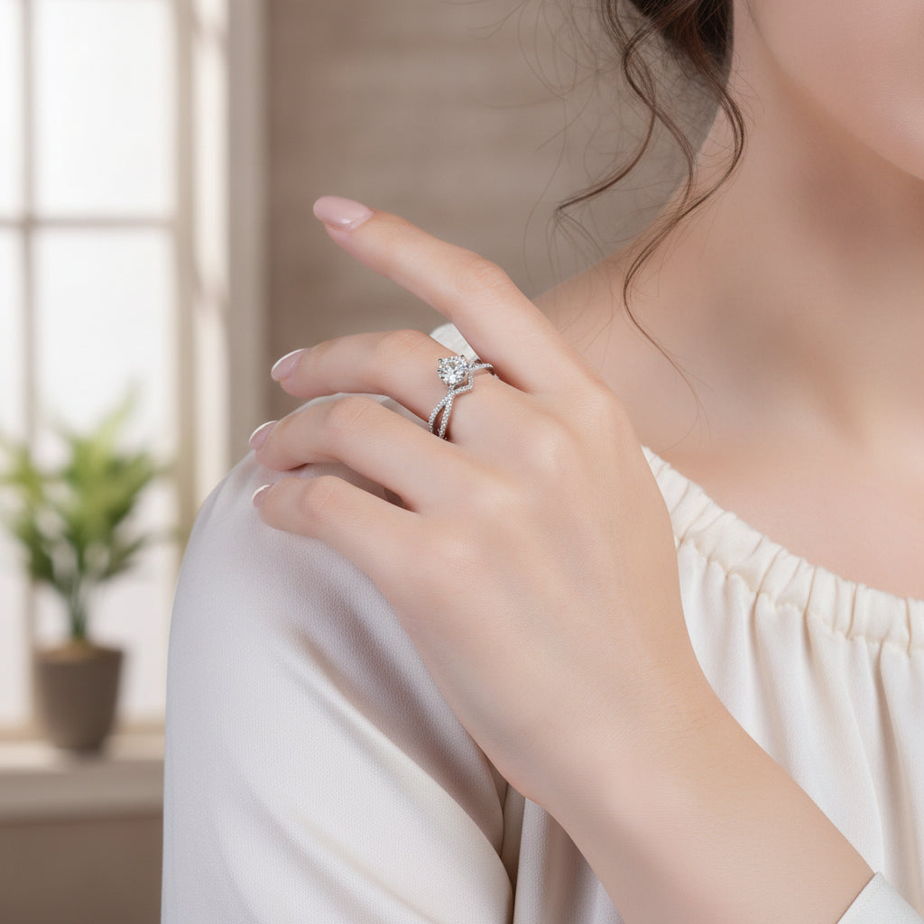 Platinum Plated S925 Silver Moissanite Ring