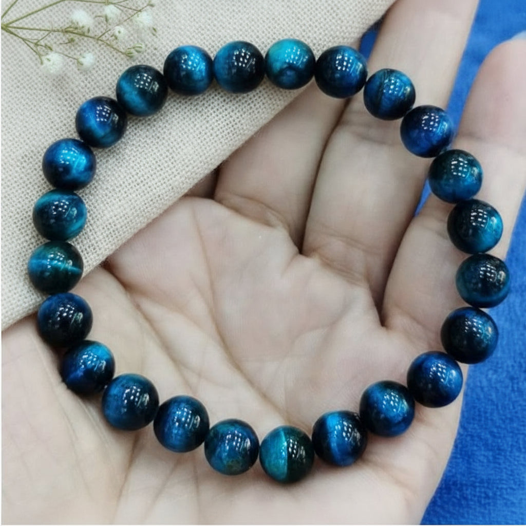 Unisex Green Gold Tiger Eye Lapis Lazuli Natural Stone Beaded Bracelet Single Circle Fashion