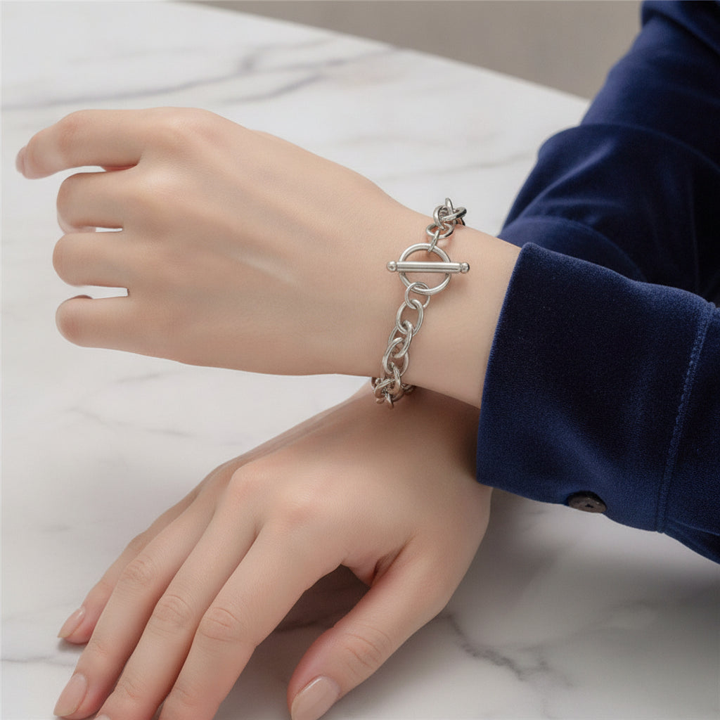 Rough U-Shaped Unisex Titanium Steel OT Buckle Chain Bracelet for Everyday Style