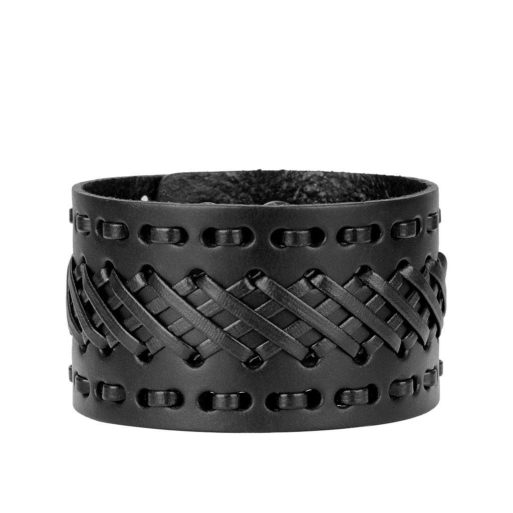Retro Wide Weave Leather Bracelet for Men and Women Unisex Geometric Design Travel Souvenir