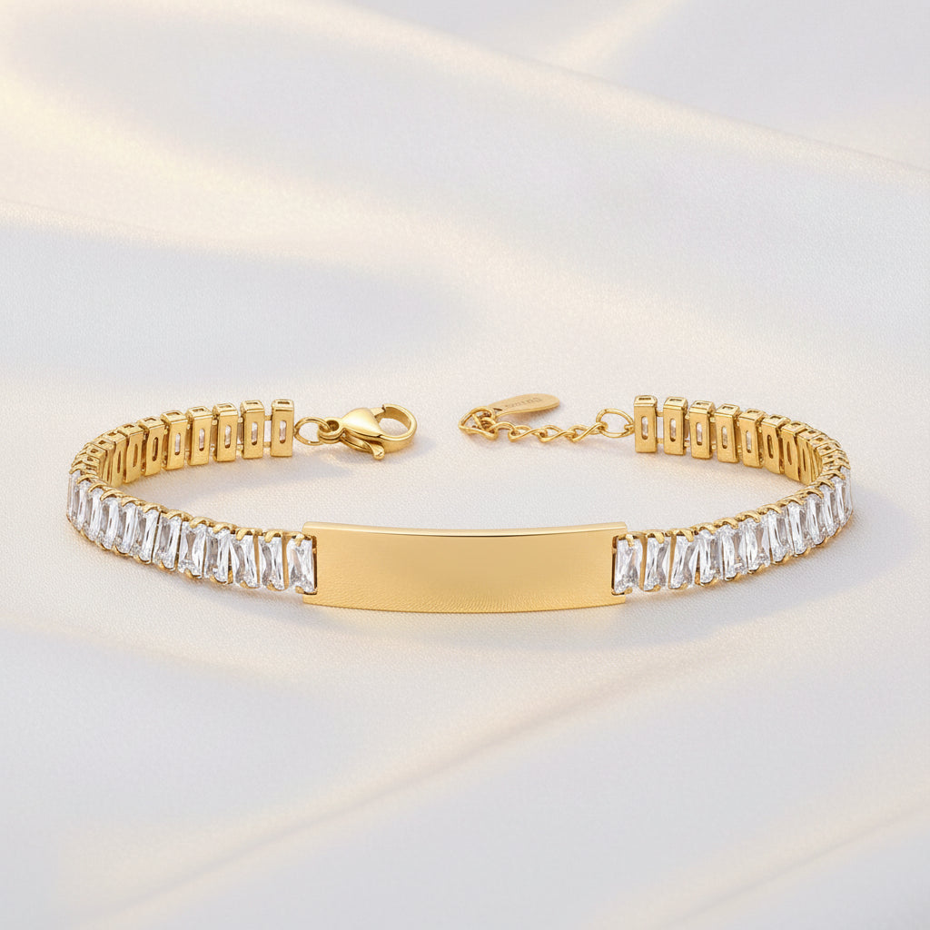 Zircon Titanium Steel Simple Bracelet for Women, in Golden White