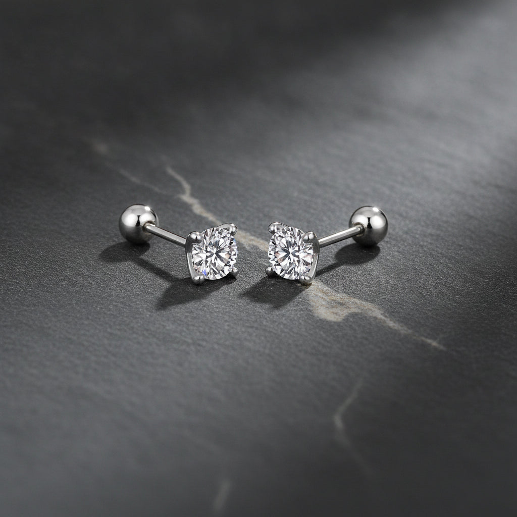 Platinum Plated S925 Silver Moissanite Stud Earrings