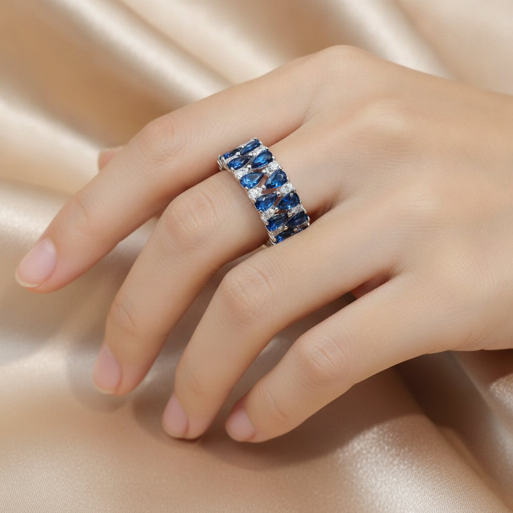 Women's Geometric Zircon & Sapphire Blue Copper Plated Bracelet Ring Fashion Gift
