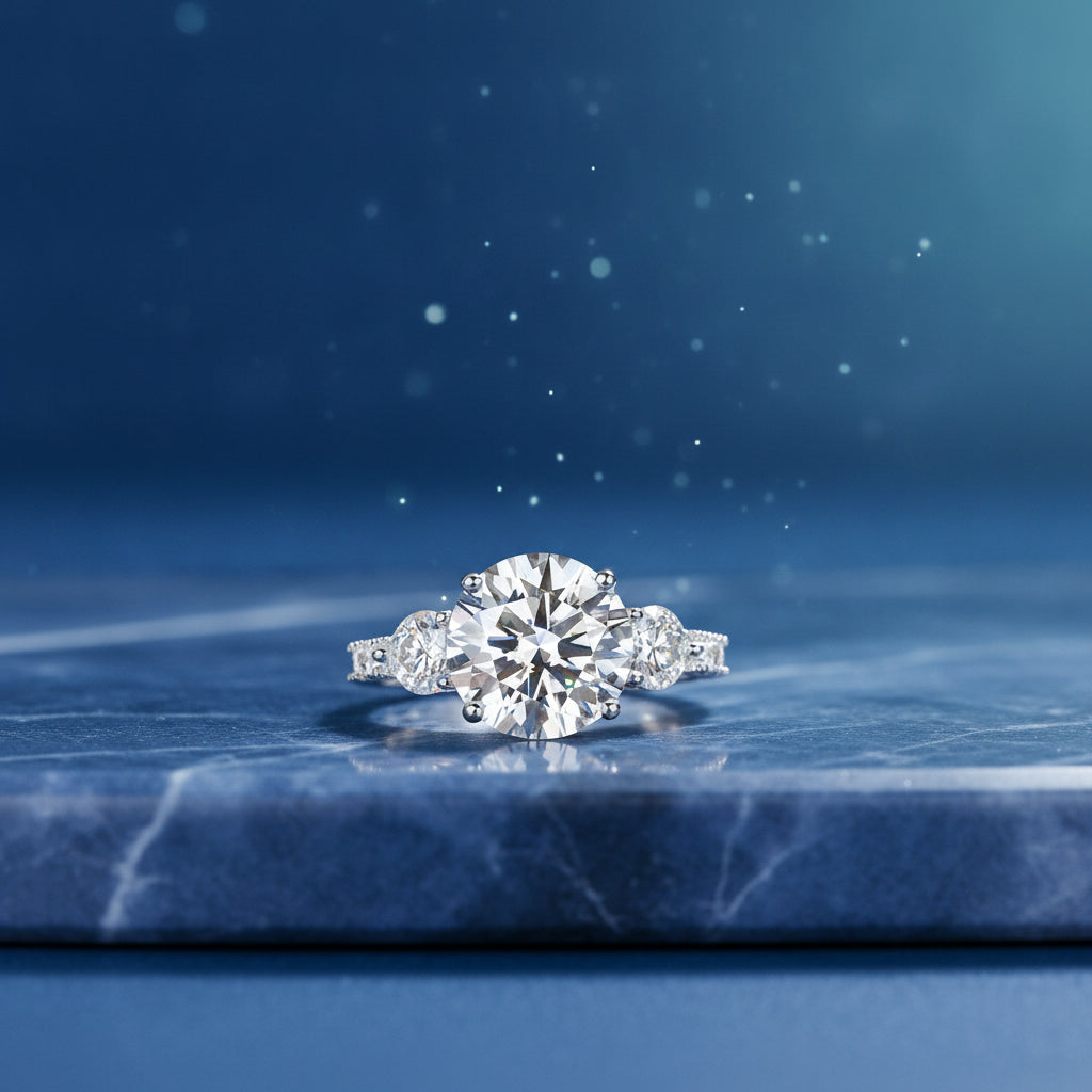 Three-diamond Platinum Plated S925 Silver Moissanite Ring