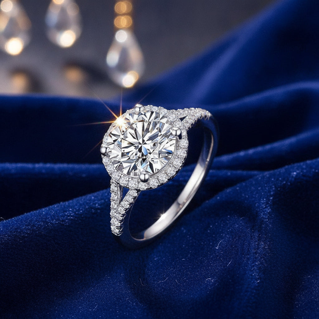 White Gold Moissanite Round Ring for Women