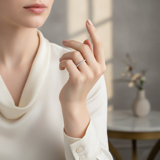 White Gold Moissanite Lined Round Ring for Women