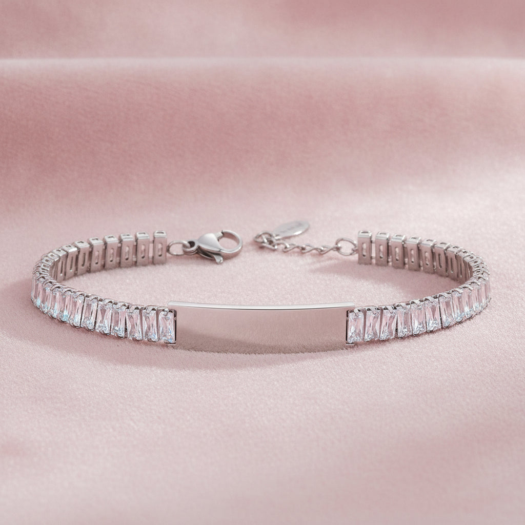Zircon Titanium Steel Simple Bracelet for Women, in Steel Color White