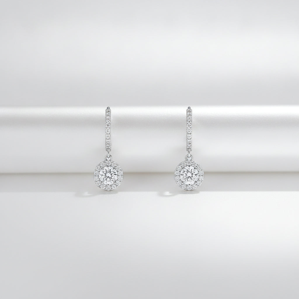 White Moissanite S925 Platinum Plated Silver Stud Earrings