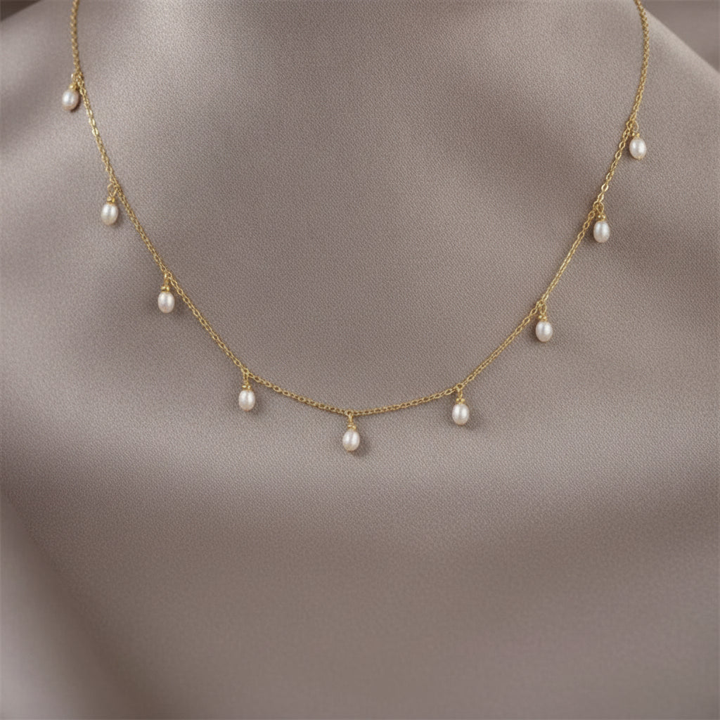 Chic Women's Oval Mother of Pearl Tassel Necklace - Gold Rose Gold Steel Electroplated