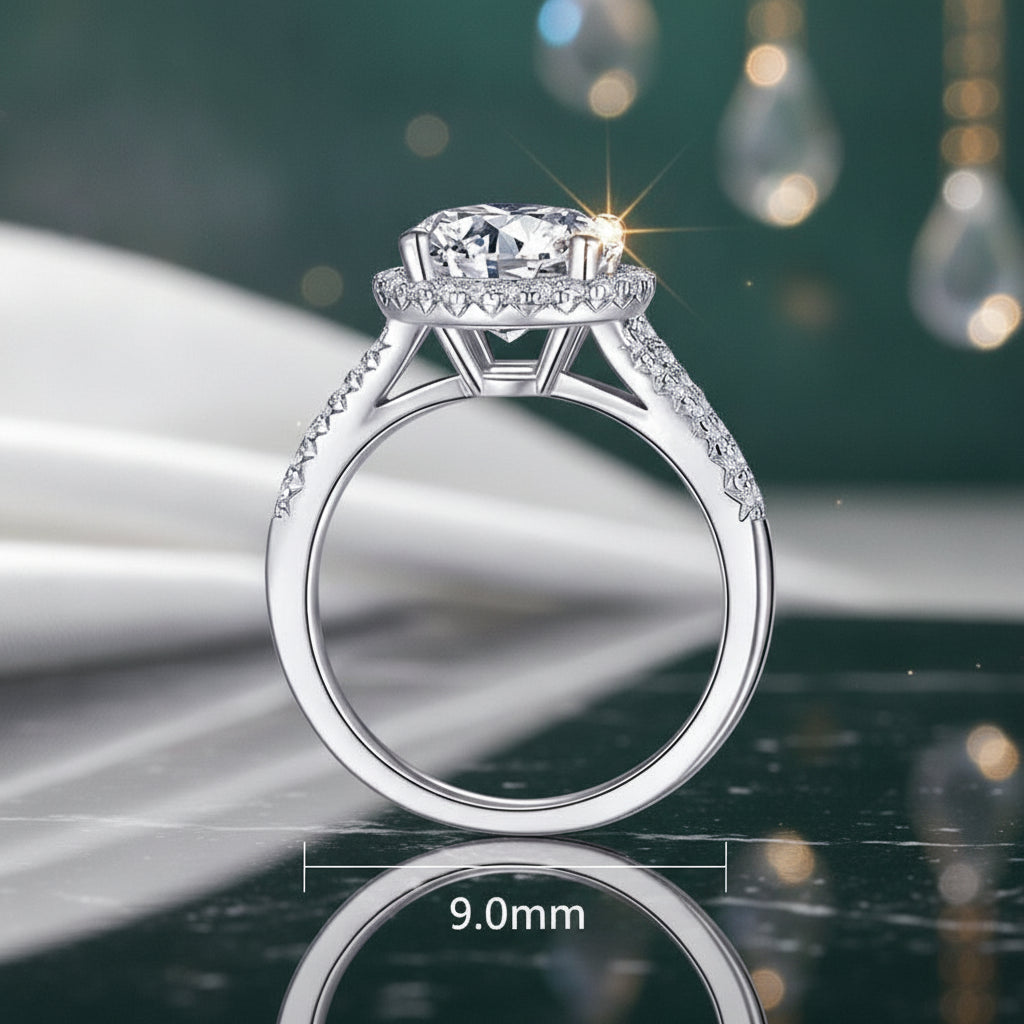 White Gold Moissanite Round Ring for Women