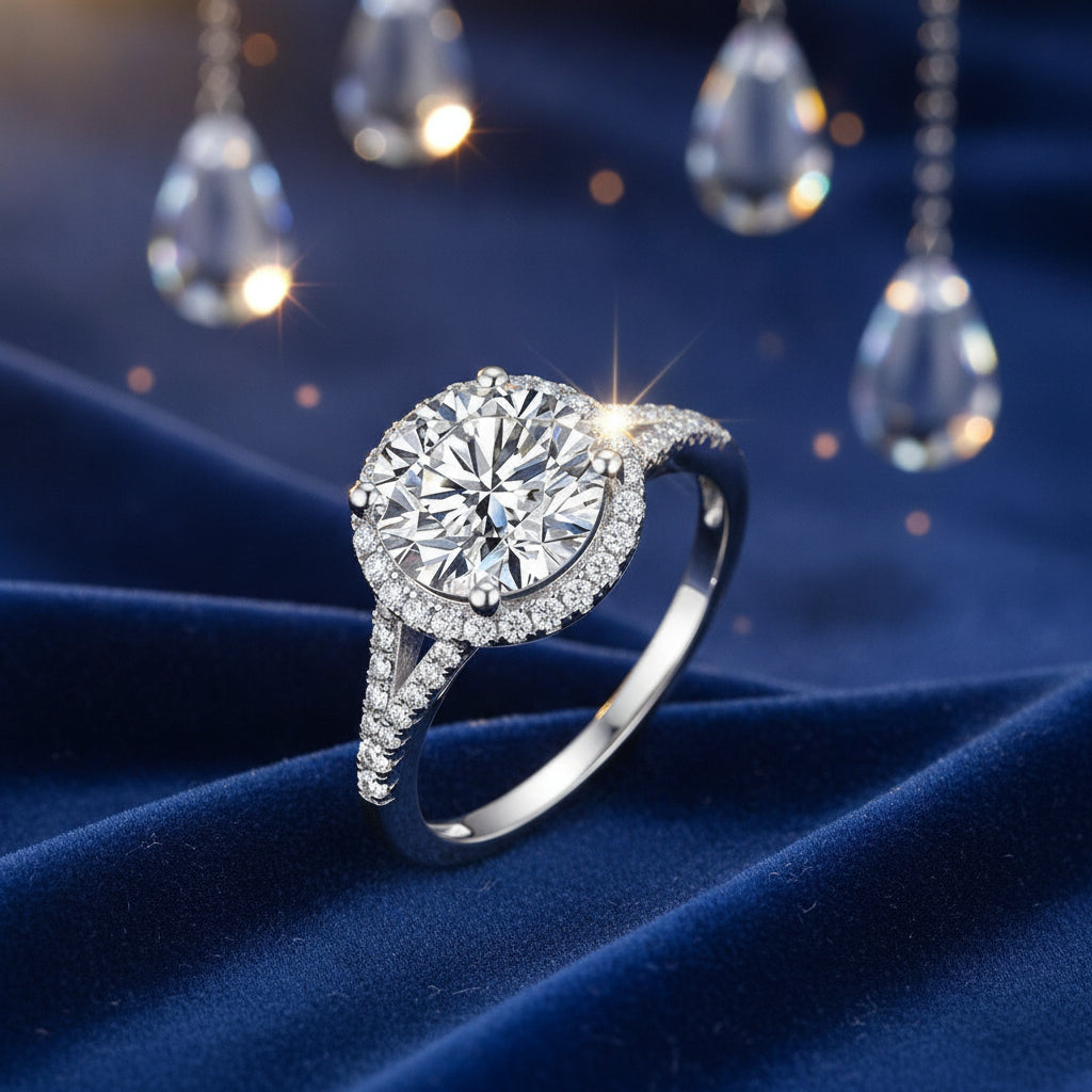 White Gold Moissanite Round Ring for Women