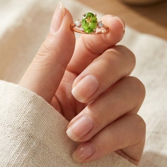 925 Sterling Silver Natural Peridot Adjustable Ring - White Gold Plated Geometric Jewelry for Women