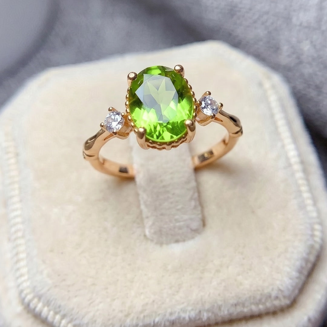 925 Sterling Silver Natural Peridot Adjustable Ring - White Gold Plated Geometric Jewelry for Women