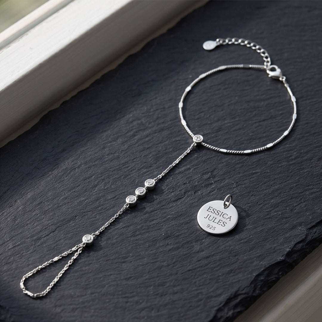 S925 Sterling Silver Tassel Finger Chain Bracelet - Elegant Integrated Ring Hand Chain Jewelry for Women