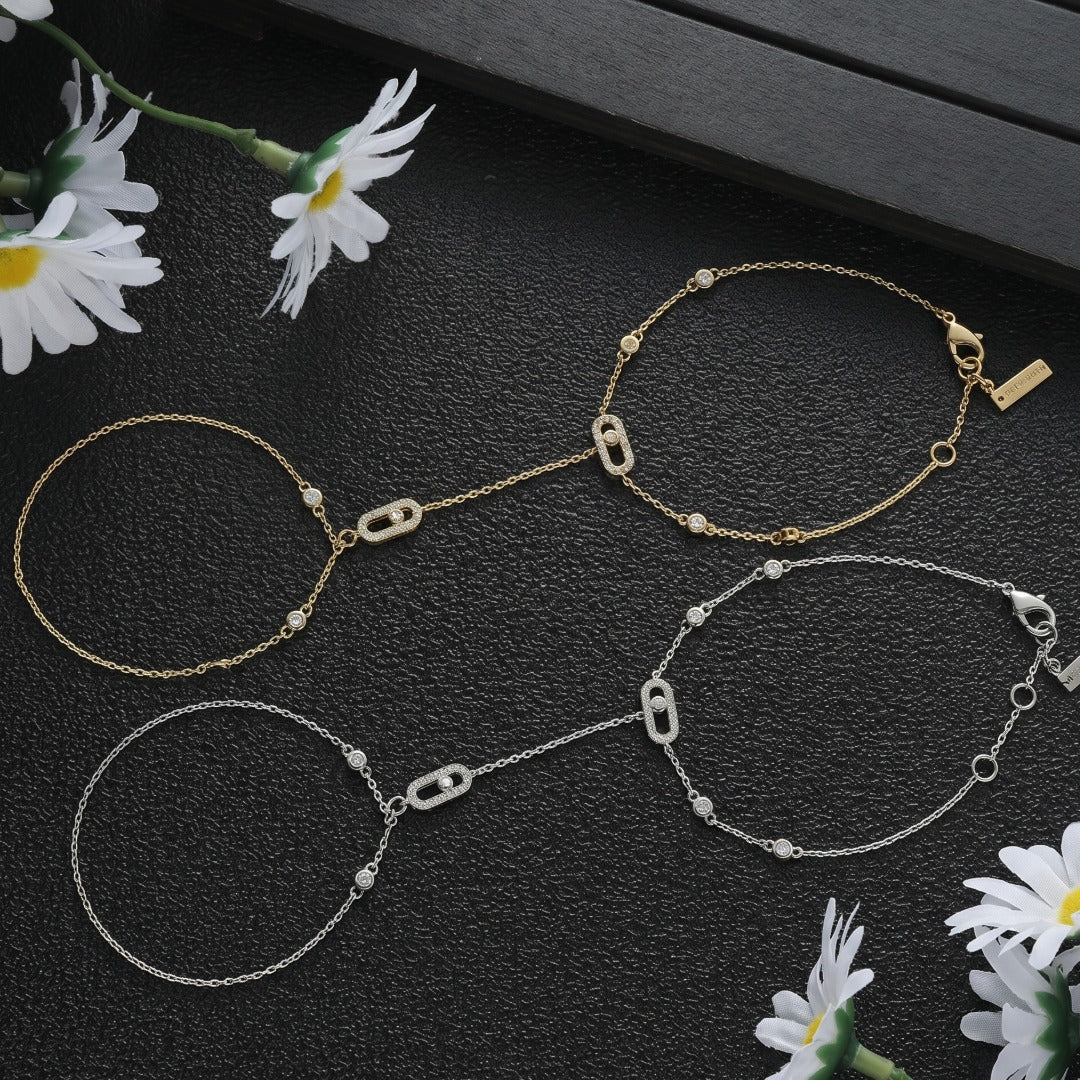 European Style Geometric Finger Chain Bracelet - Zircon Eye Copper Slave Bracelet for Women