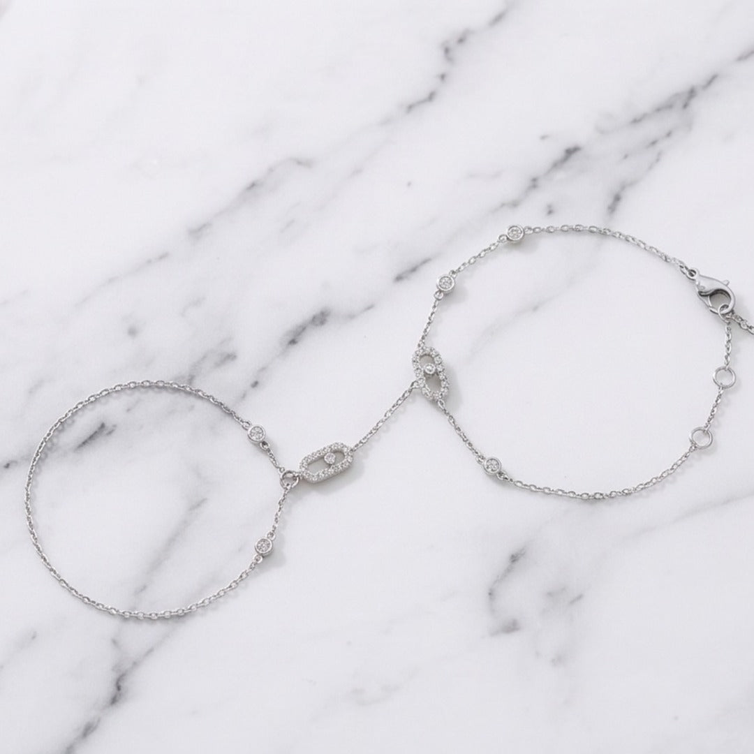 European Style Geometric Finger Chain Bracelet - Zircon Eye Copper Slave Bracelet for Women