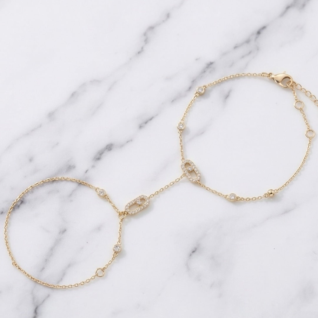 European Style Geometric Finger Chain Bracelet - Zircon Eye Copper Slave Bracelet for Women