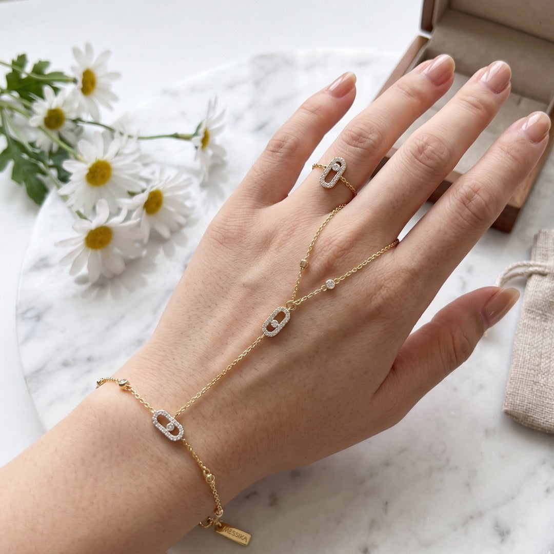 European Style Geometric Finger Chain Bracelet - Zircon Eye Copper Slave Bracelet for Women
